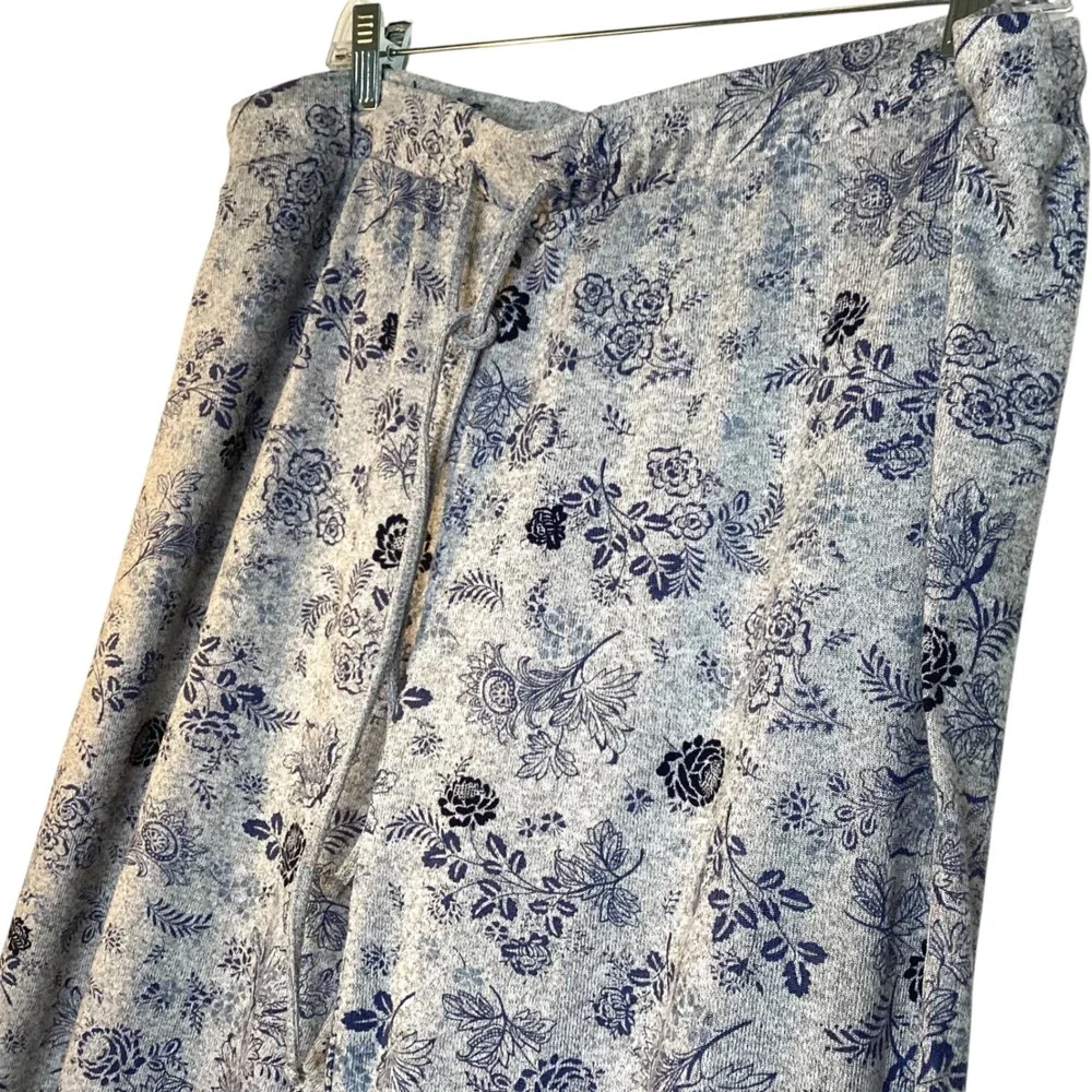 Lucky Brand Womens XXL Pajama Set Grey Blue Floral Short Sleeve Soft Lounge NEW‎